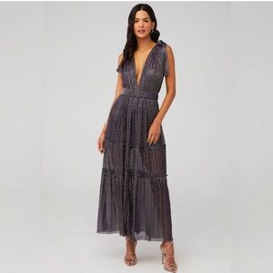 SABINA MUSAYEV Revolve Helena Dress Purple Metallic Maxi Tiered‎ Maxi Dress XS